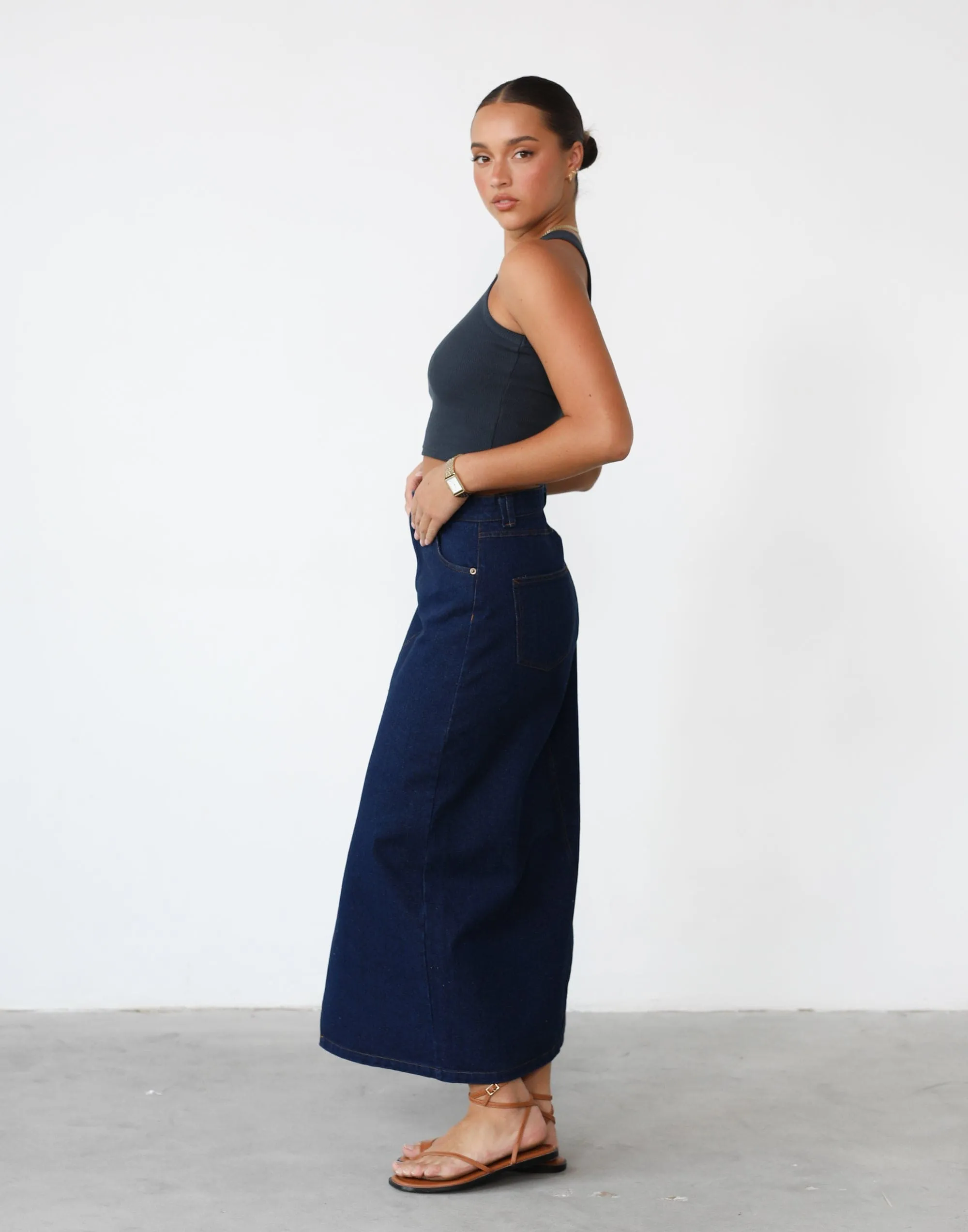 Kristie Denim Maxi Skirt (Dark Denim)