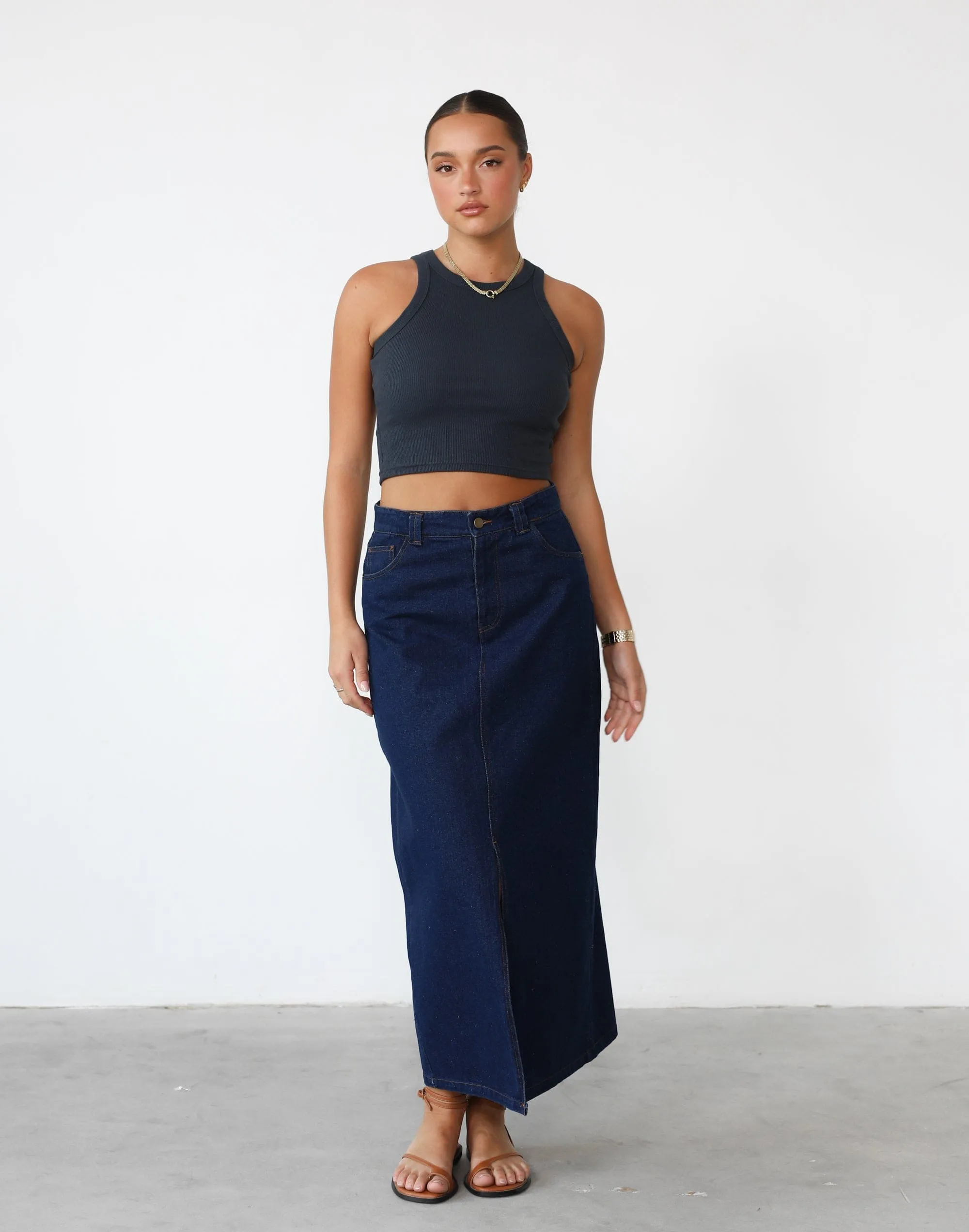 Kristie Denim Maxi Skirt (Dark Denim)