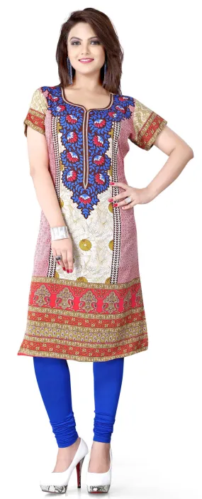 Kurti Top Long Tunic Womens Printed Blouse India Clothing (Blue)