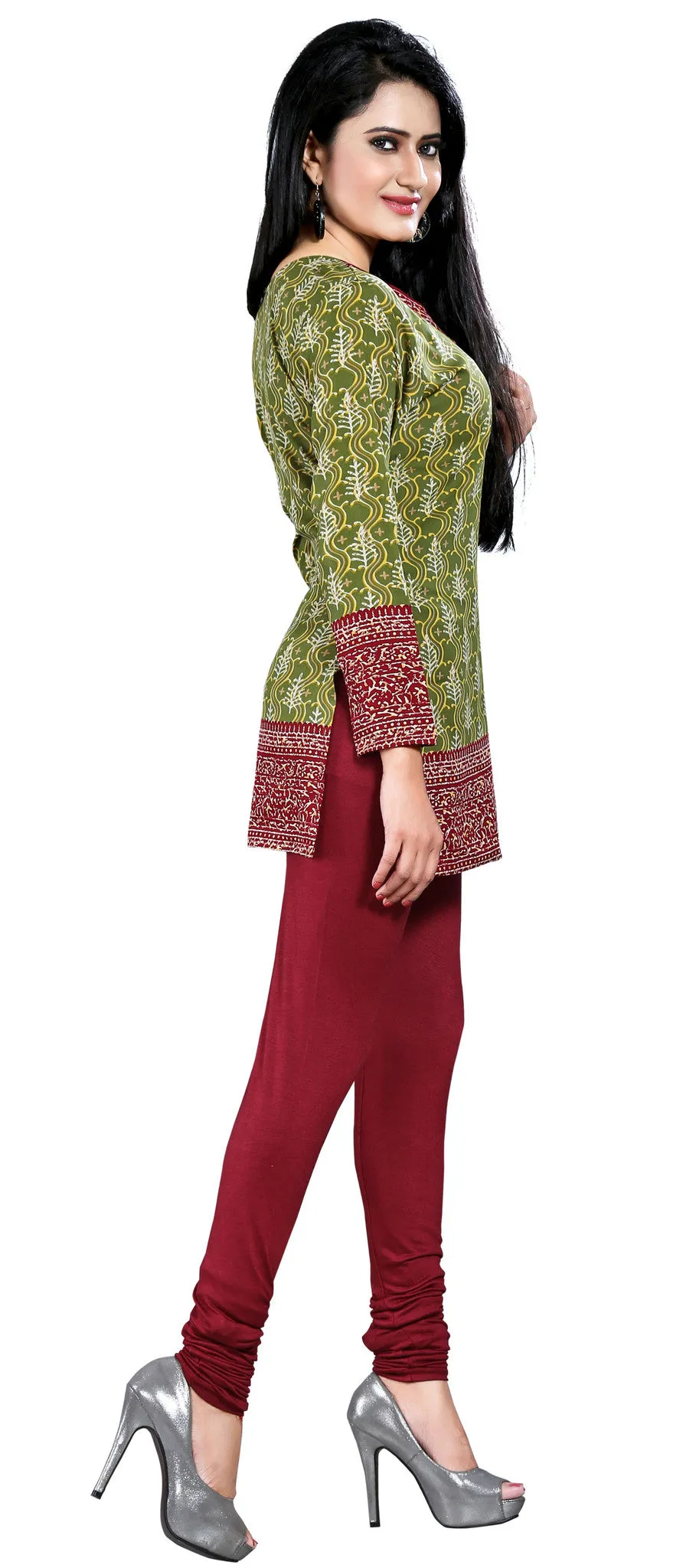 Kurti Top Long Tunic Womens Printed Blouse India Clothing (Green)