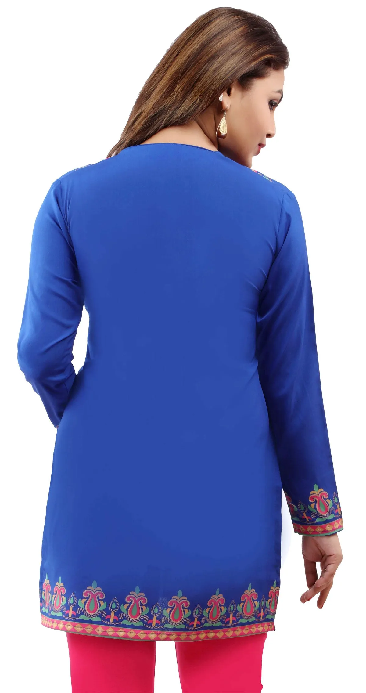 Kurti Top Tunic Women's Printed Blouse India Clothing (Blue)