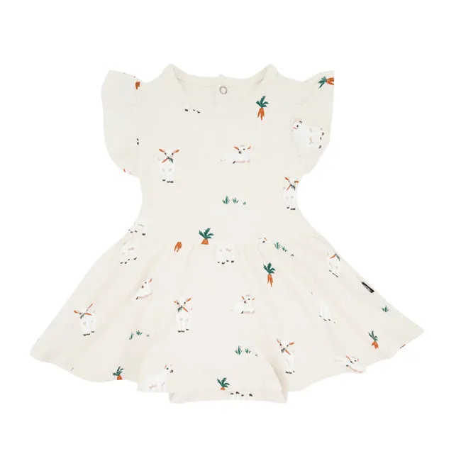 Kyte Baby Printed Twirl Bodysuit Dress in Goat