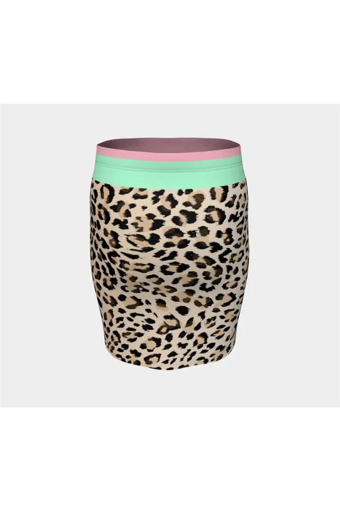 Leopard Pink and Green Fitted Skirt