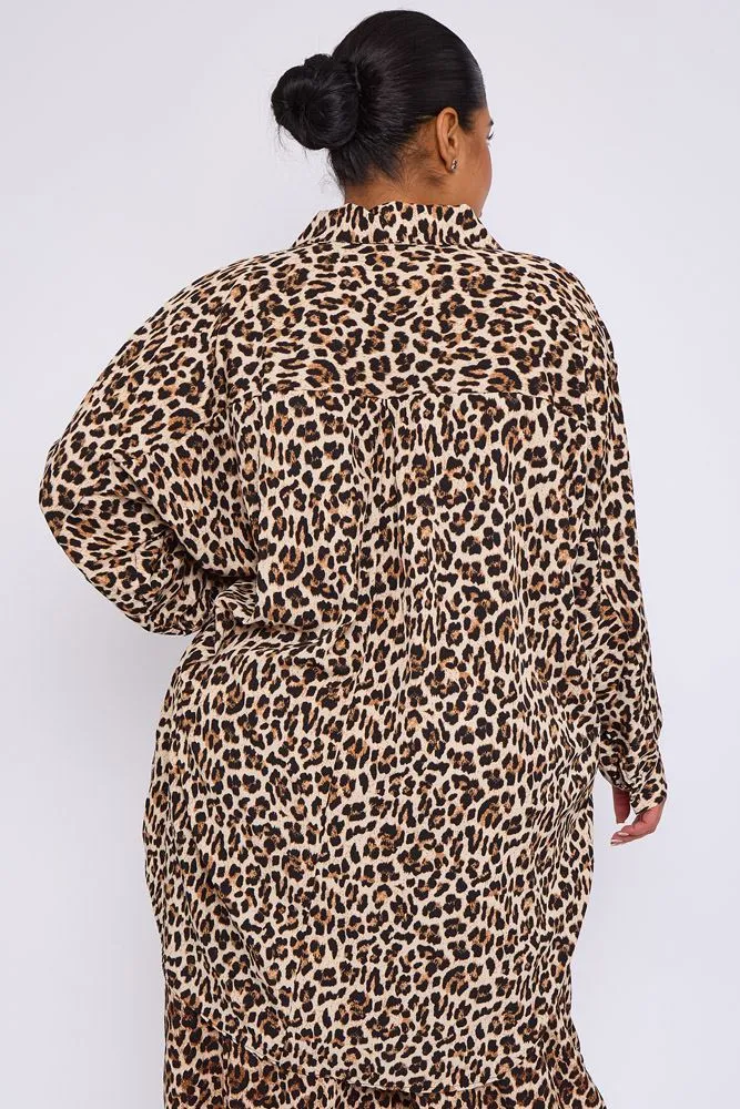 Leopard Print Collar High Low Hem Shirt