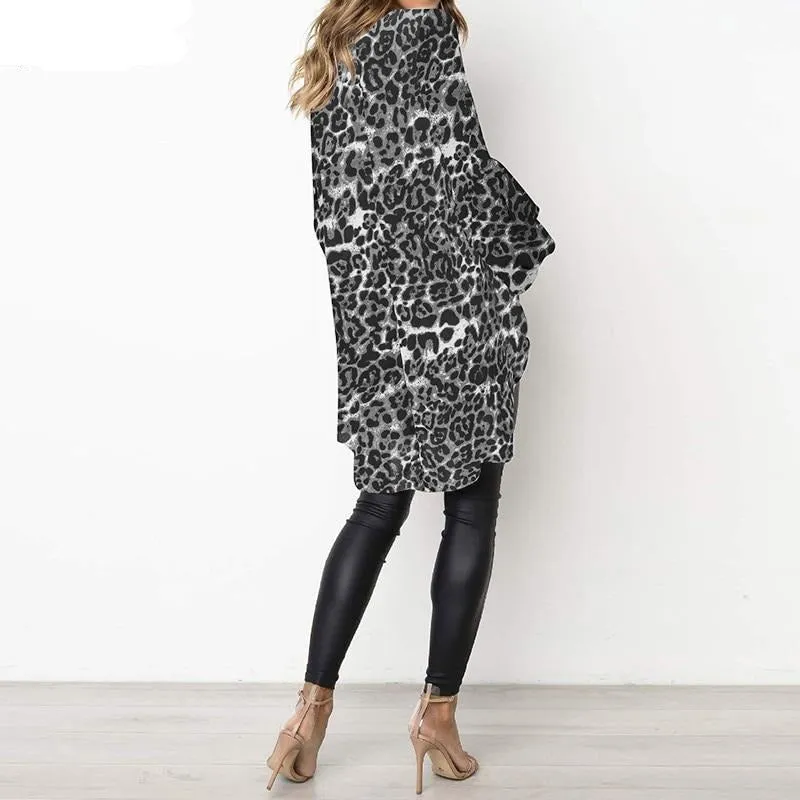 Leopard Print Lantern Sleeve Tops