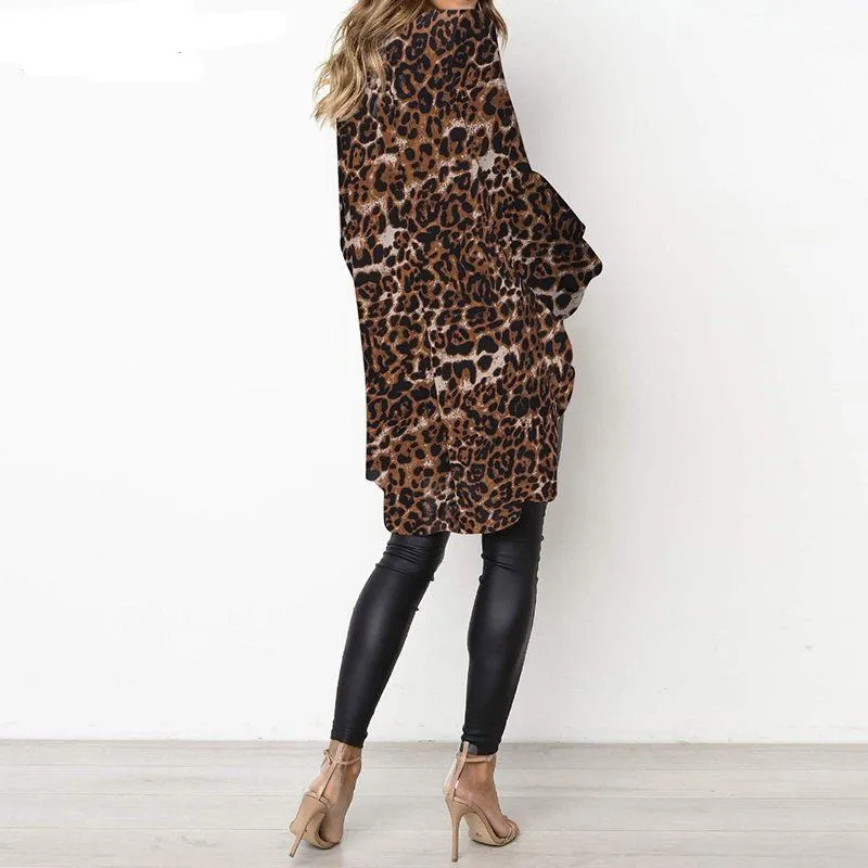 Leopard Print Lantern Sleeve Tops