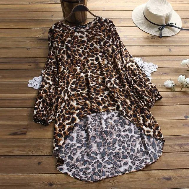 Leopard Print Lantern Sleeve Tops