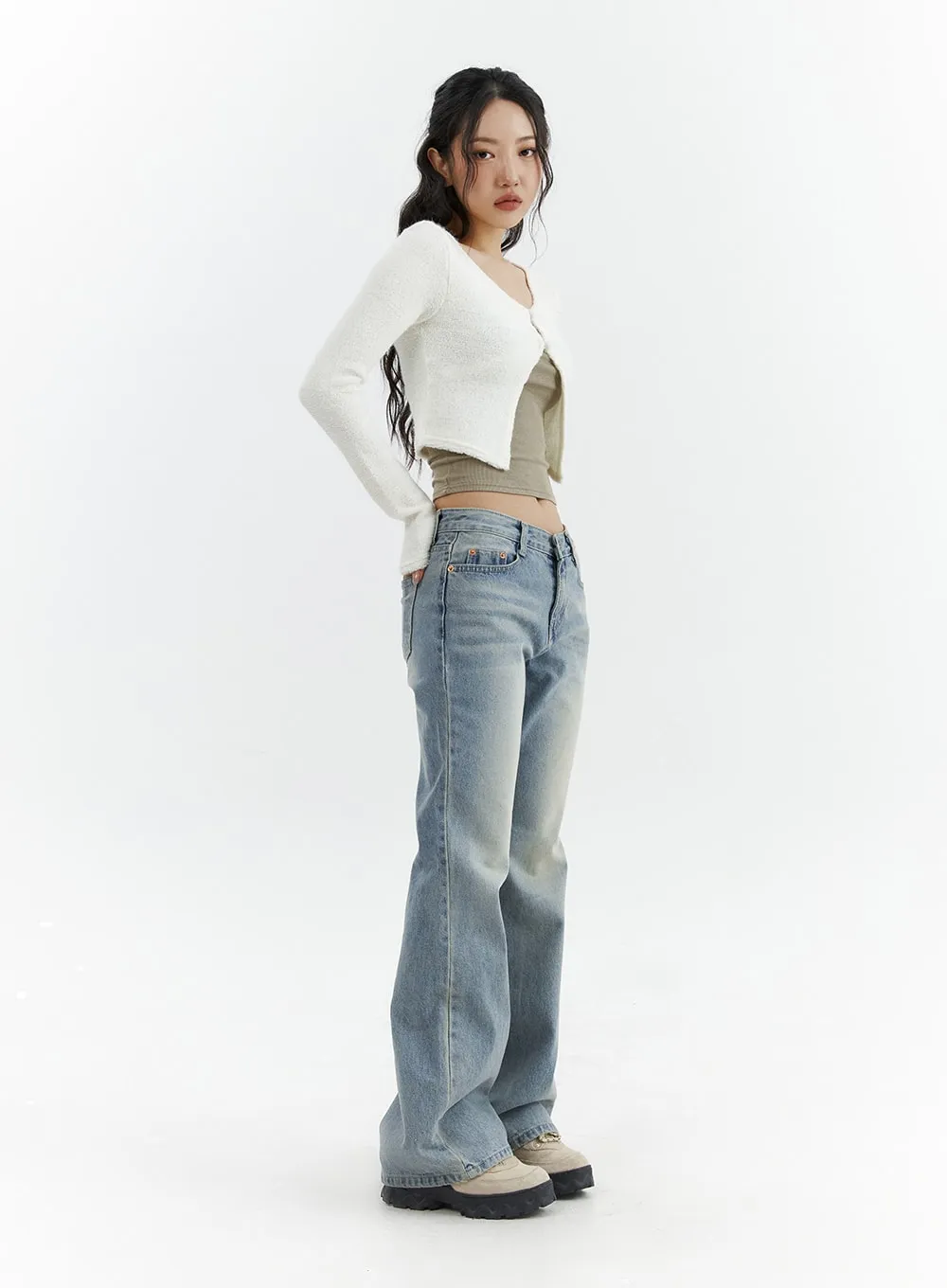 Low Waist Cargo Flare Jeans CJ423