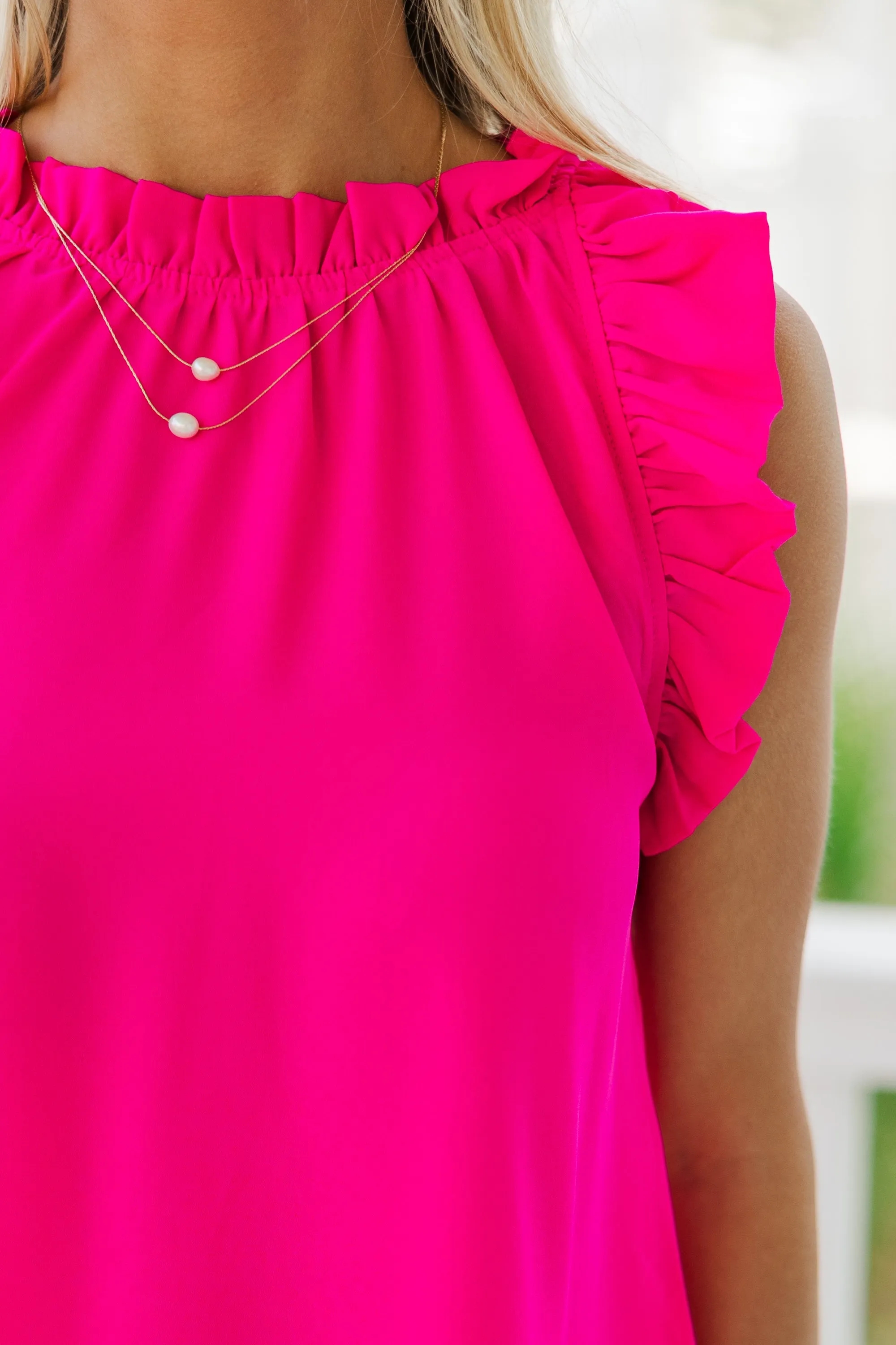 Make It Easy Fuchsia Pink Ruffled Blouse