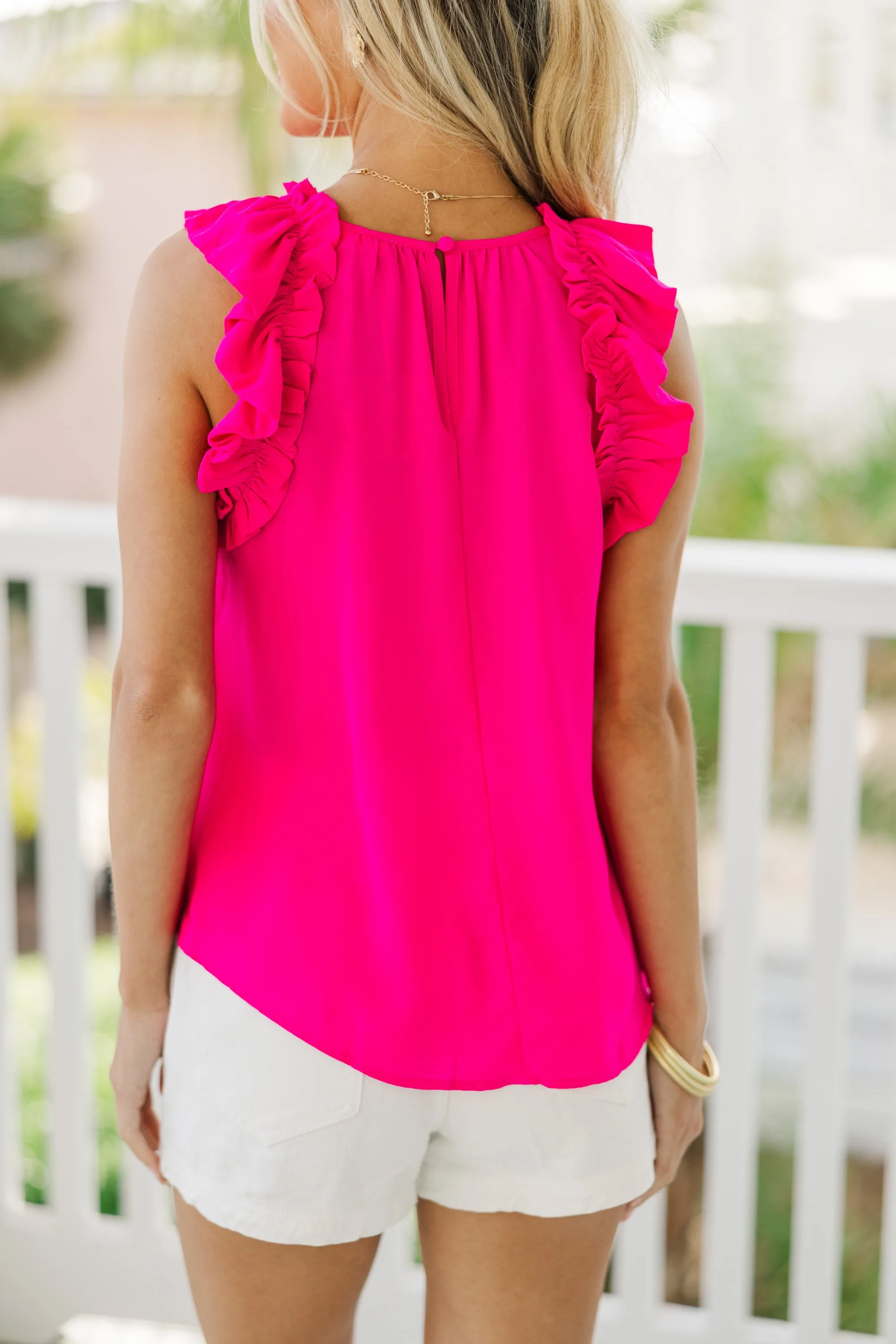 Make It Easy Fuchsia Pink Ruffled Blouse