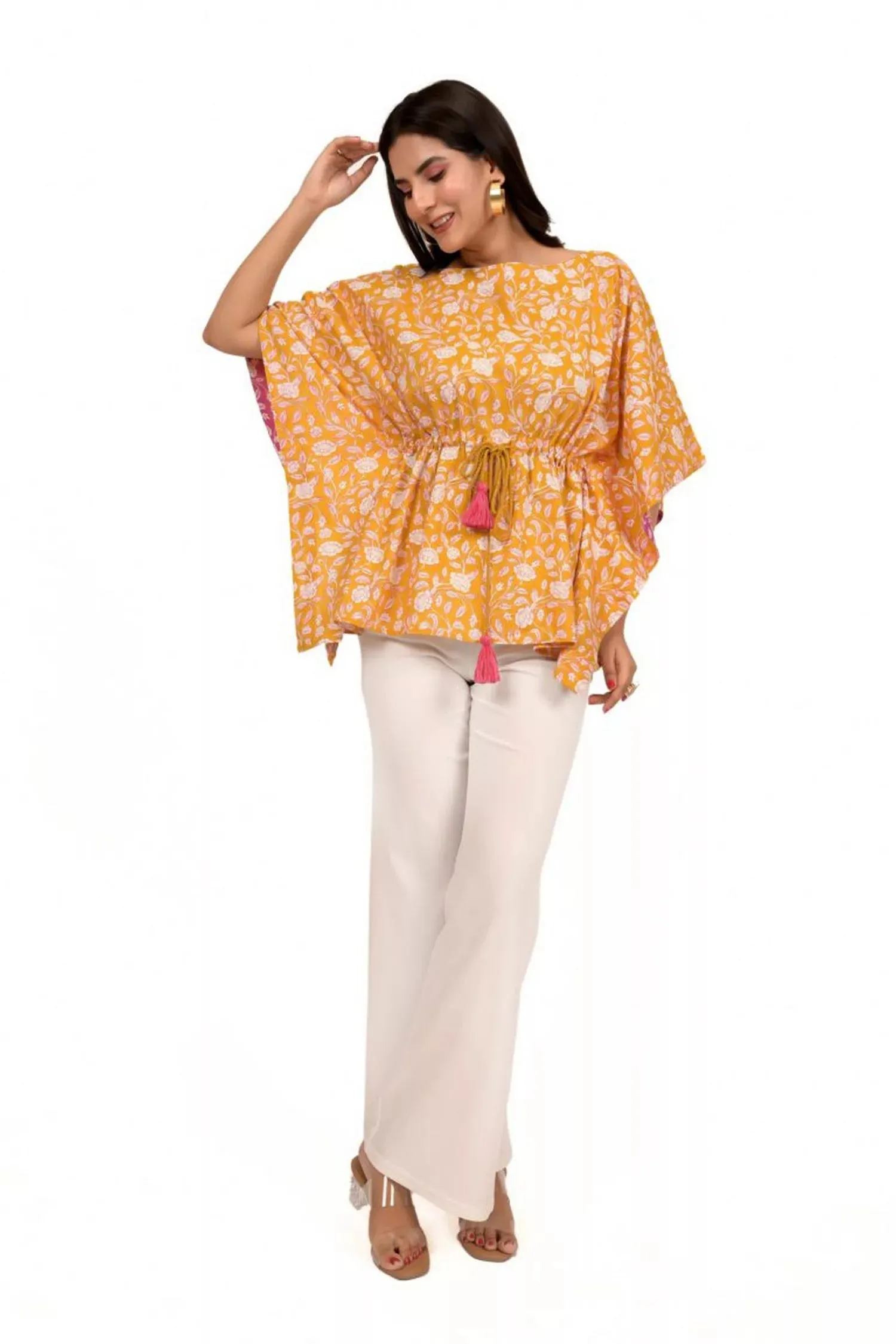 Mango Yellow printed short kaftan