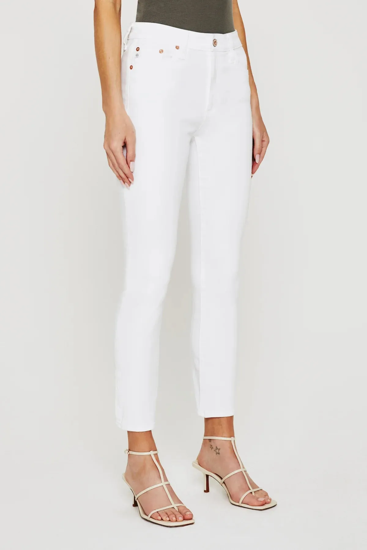 Mari High Rise Slim Straight Crop in aesthetic white by AG