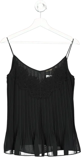 Massimo Dutti Black Plisse Lace Trim Strappy Top UK 8