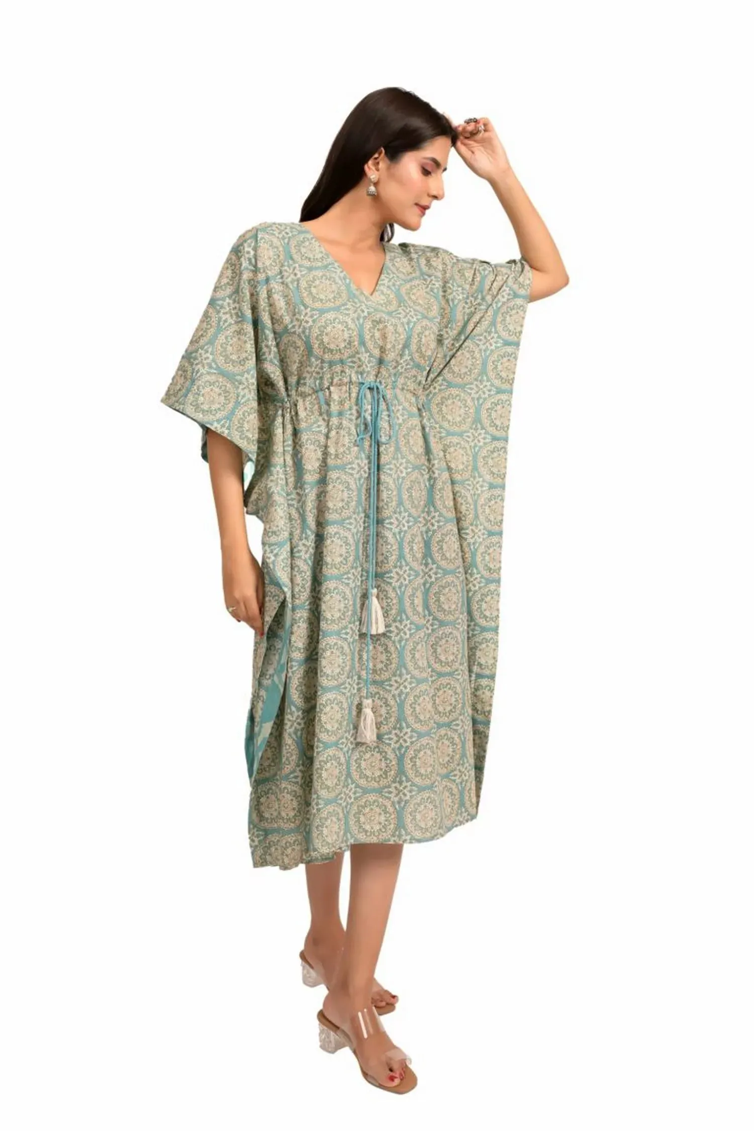 Mint Green Printed Kaftan