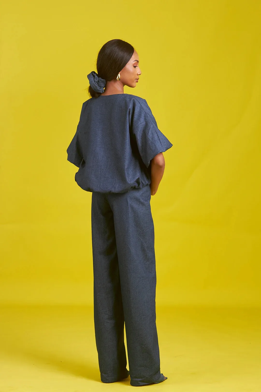 M.O.T Amaka denim set, Short-sleeve jacket and Fitted straight-leg pants