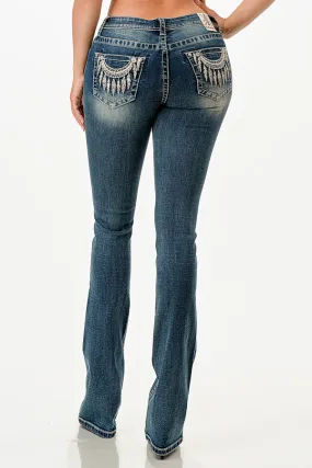 Necklace Embellished Mid Rise Bootcut Jeans