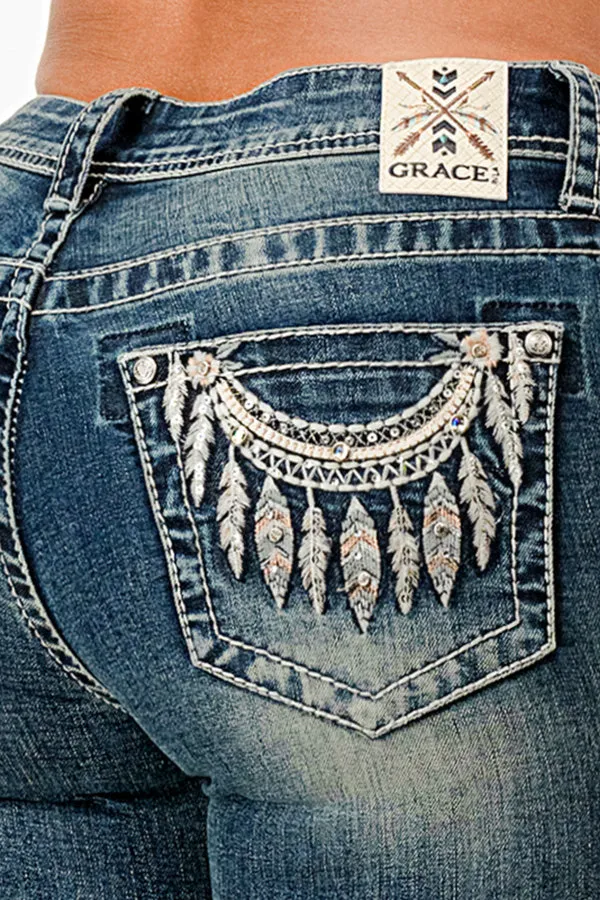 Necklace Embellished Mid Rise Bootcut Jeans