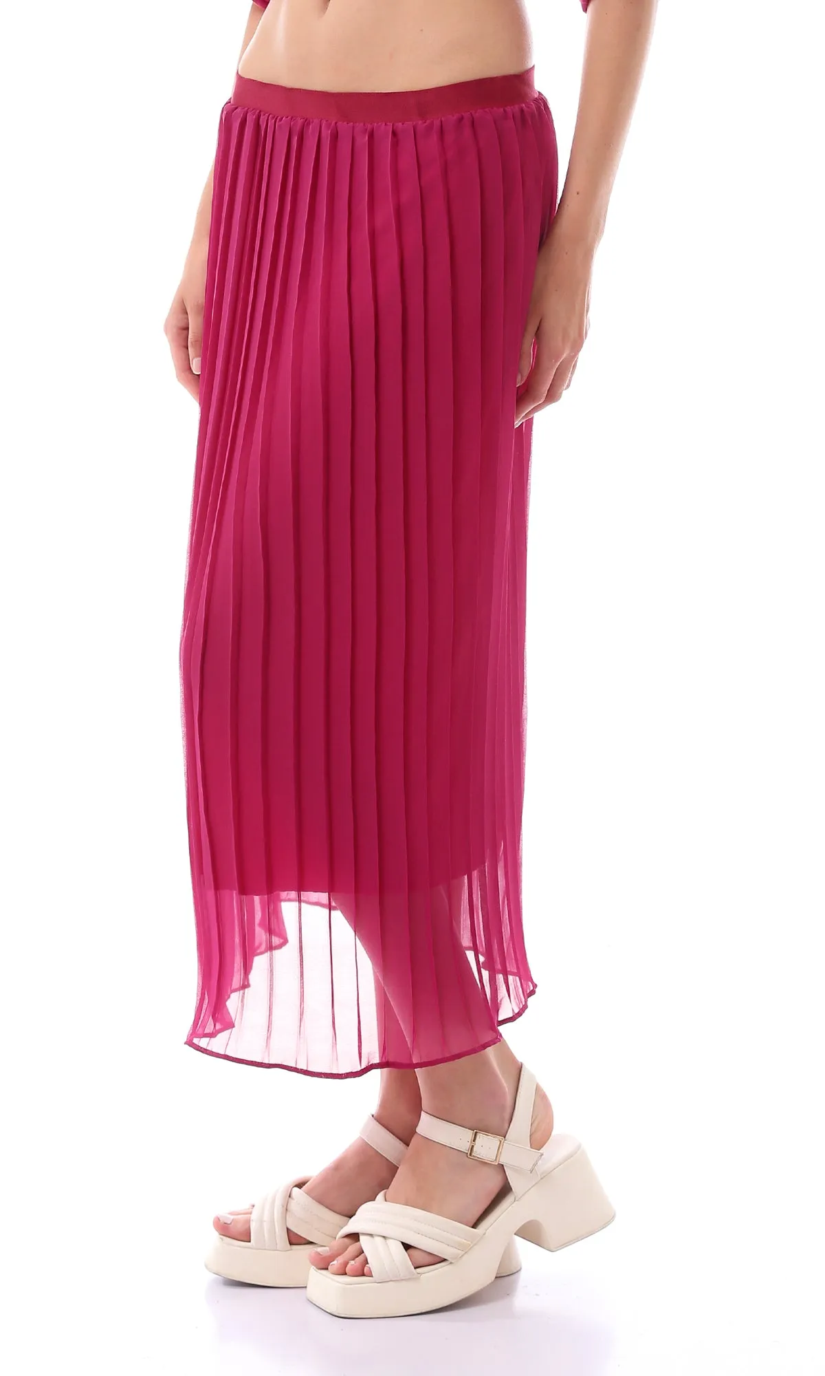 O166416 Elastic Waist Dark Fuchsia Plisse Skirt