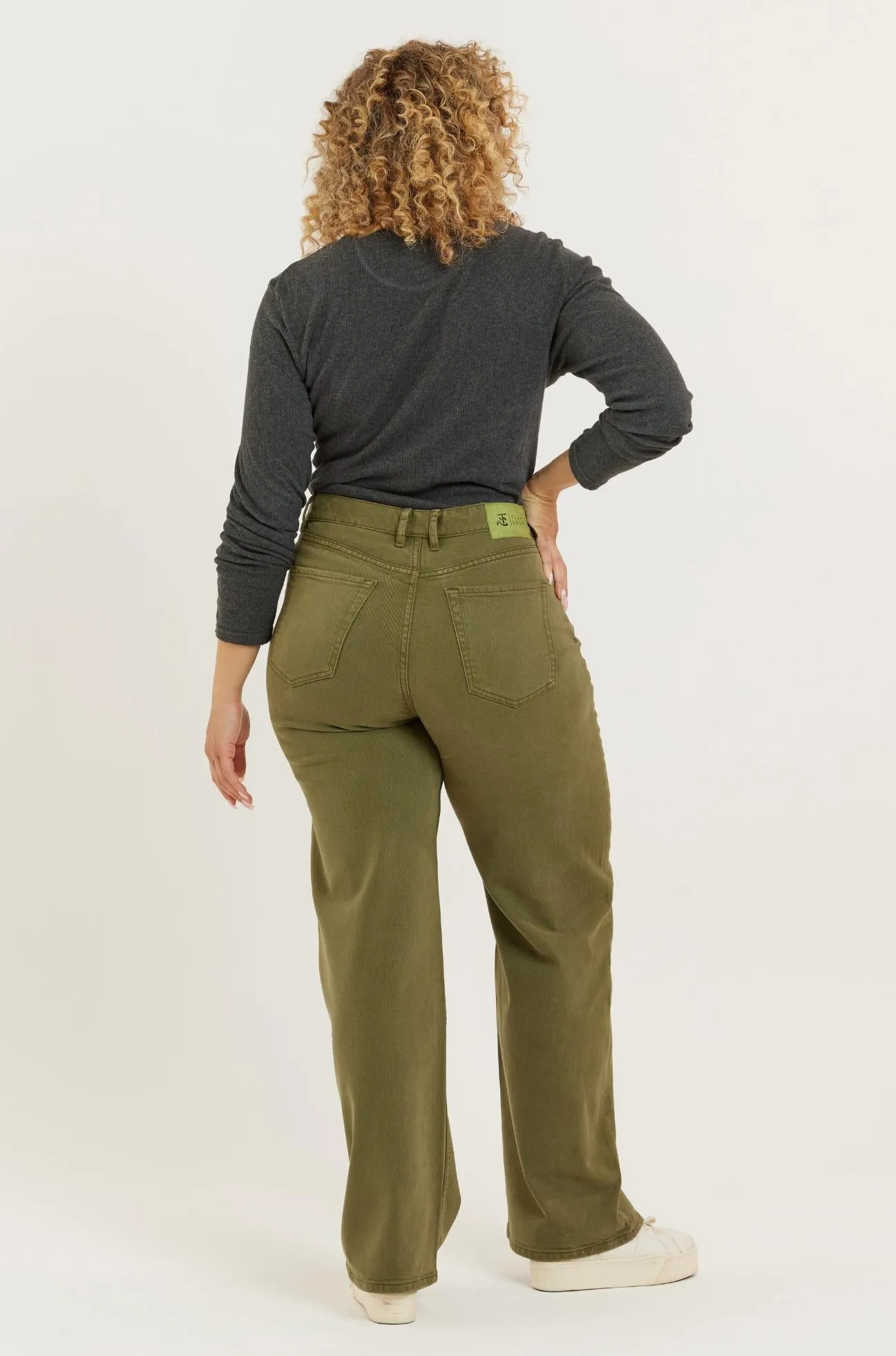 Olive Recycled Wood Etta High Waist Wide Leg Jeans