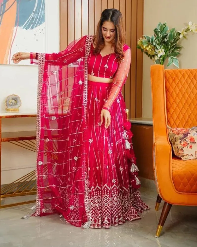 PARISHA PINK NET LEHENGA CHOLI SET