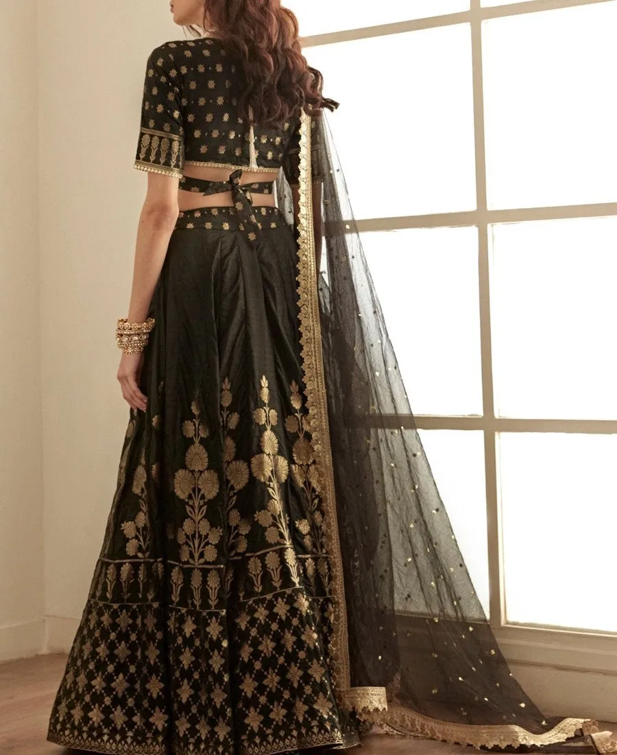 Party Wear Designer Georgette Sequence Work Dark Green Lehenga choli