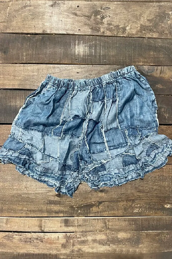 Patchwork Skies Ruffle Shorts