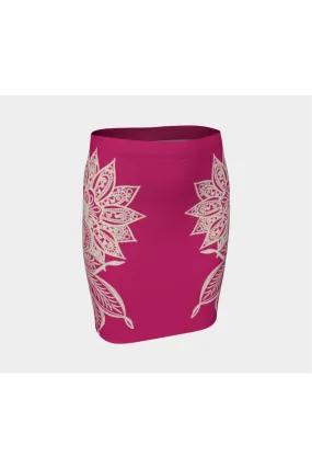 Pink Peacock Mandala Fitted Skirt