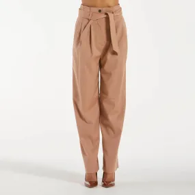 Pinko pantaloni in flanella con cintura beige