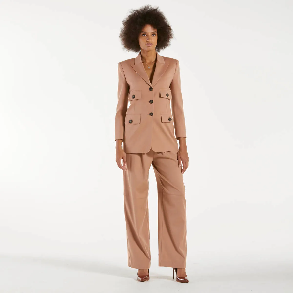 Pinko pantaloni in flanella con cintura beige