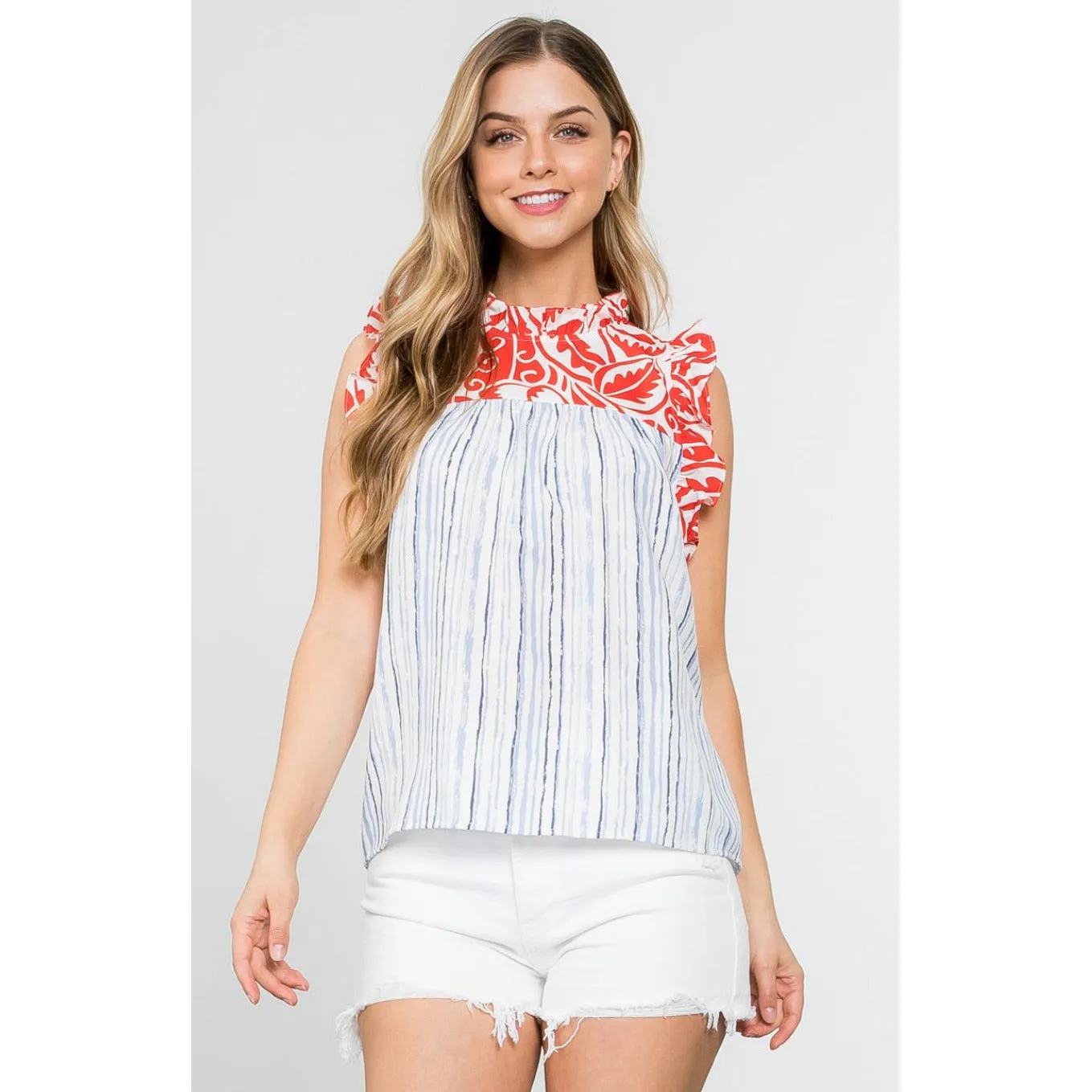 Presley Mixed Print Ruffle Sleeve THML Top - SALE