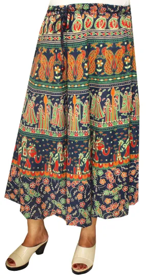 Printed Cotton Womens Long Skirt Indian Clothing ( Blue)