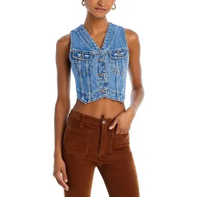 RE/DONE Womens Micro Trucker Cropped Jean Denim Vest