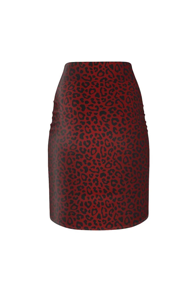 Rosy Leopard Print Women's Pencil Skirt