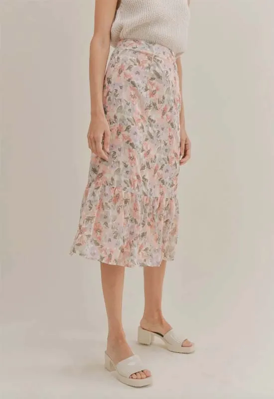 Sadie & Sage - Dune Flowers Midi Skirt Ivory Apricot