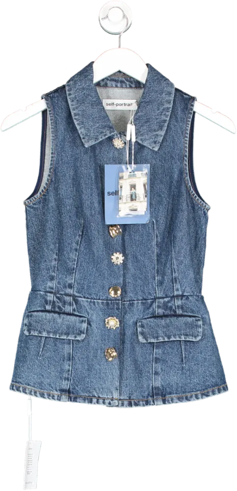 Self Portrait Blue Sleeveless Denim Top UK 8