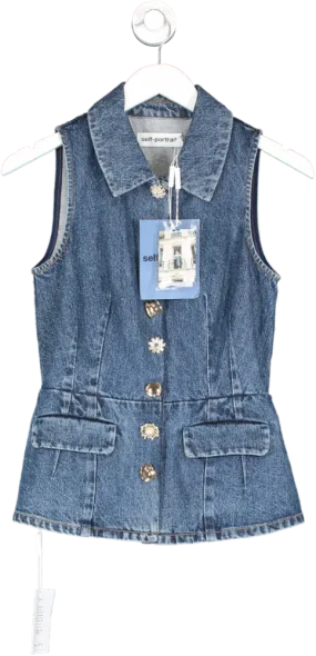 Self Portrait Blue Sleeveless Denim Top UK 8