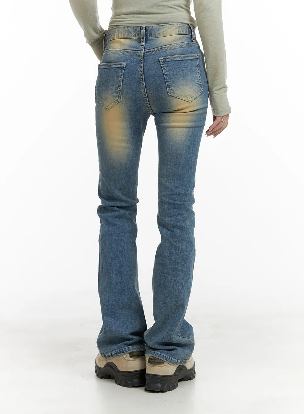 Slim Fit Washed Bootcut Jeans CA402