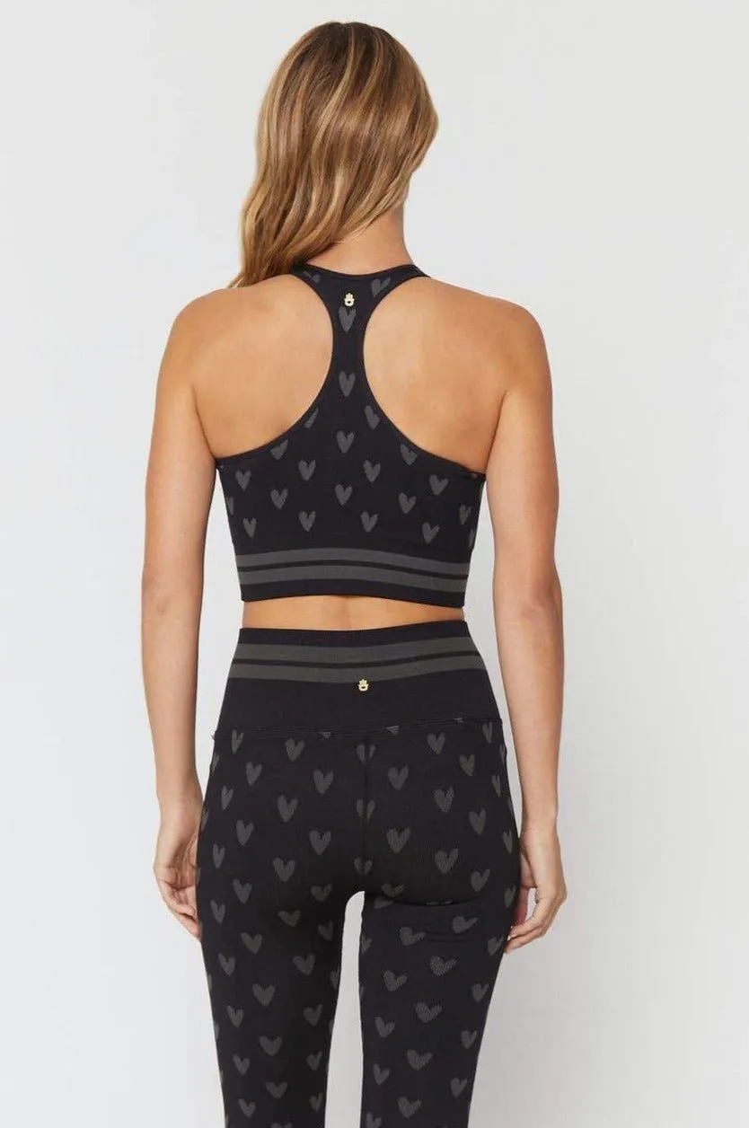 Spiritual Gangster High Neck Jacquard Seamless Black Sports Bra as seen on Miranda Cosgrove