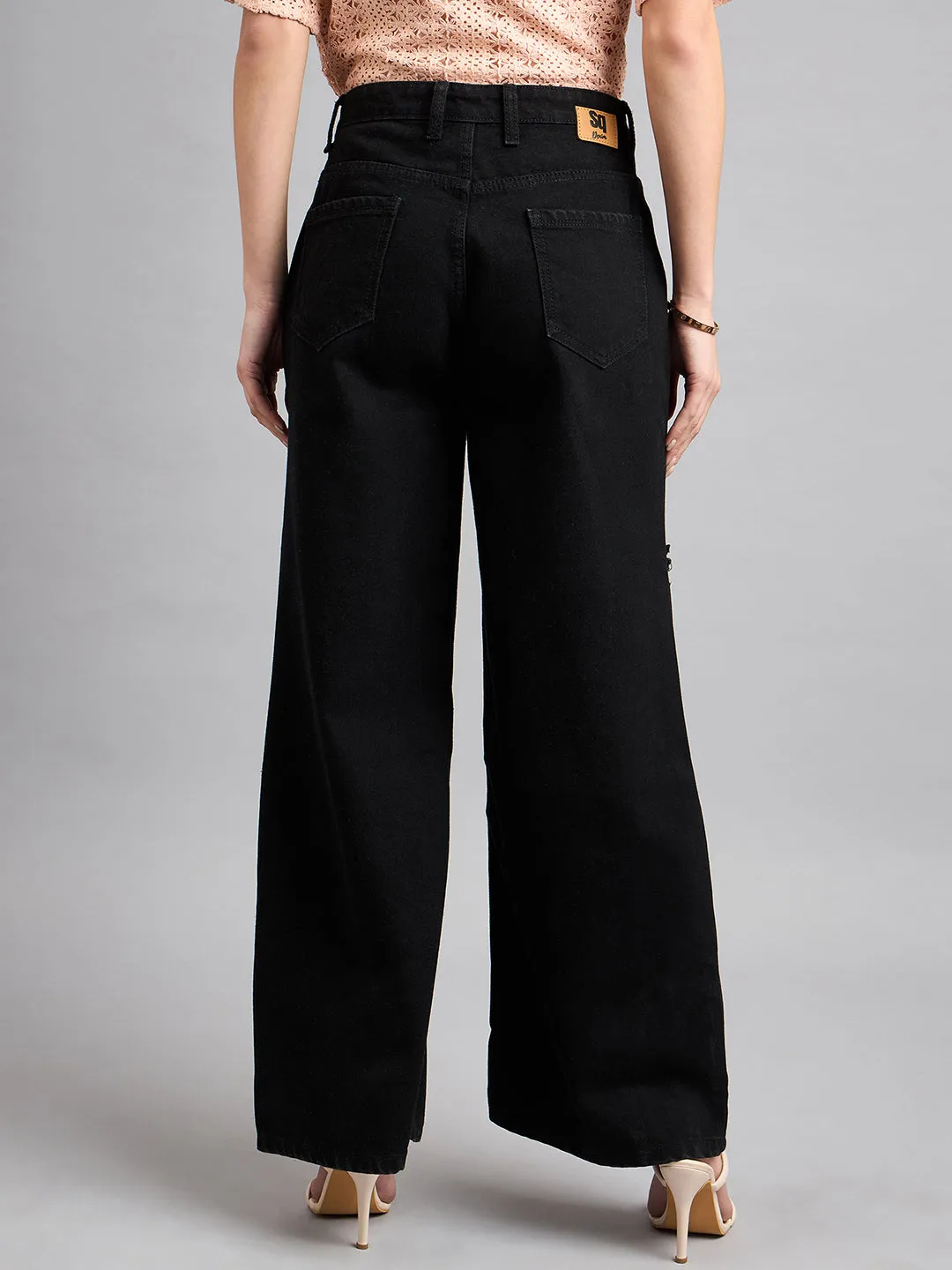 Style Quotient Women Black Wide Leg High Rise Jeans