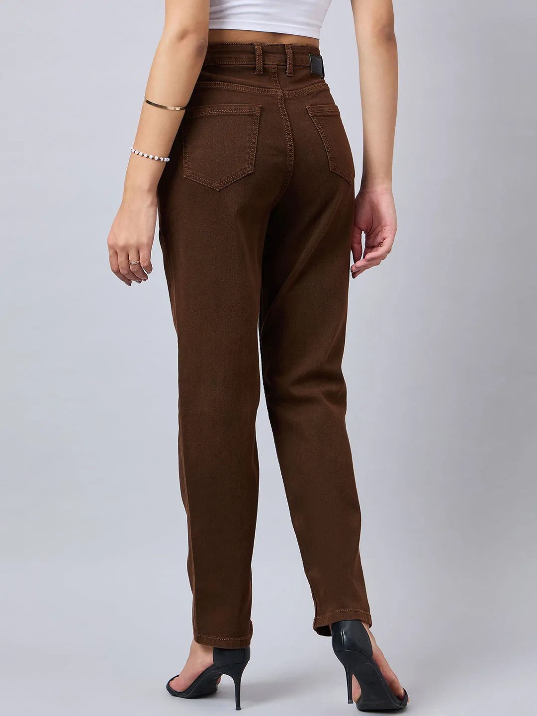 Style Quotient Women Brown Straight Fit High Rise Stretchable Jeans