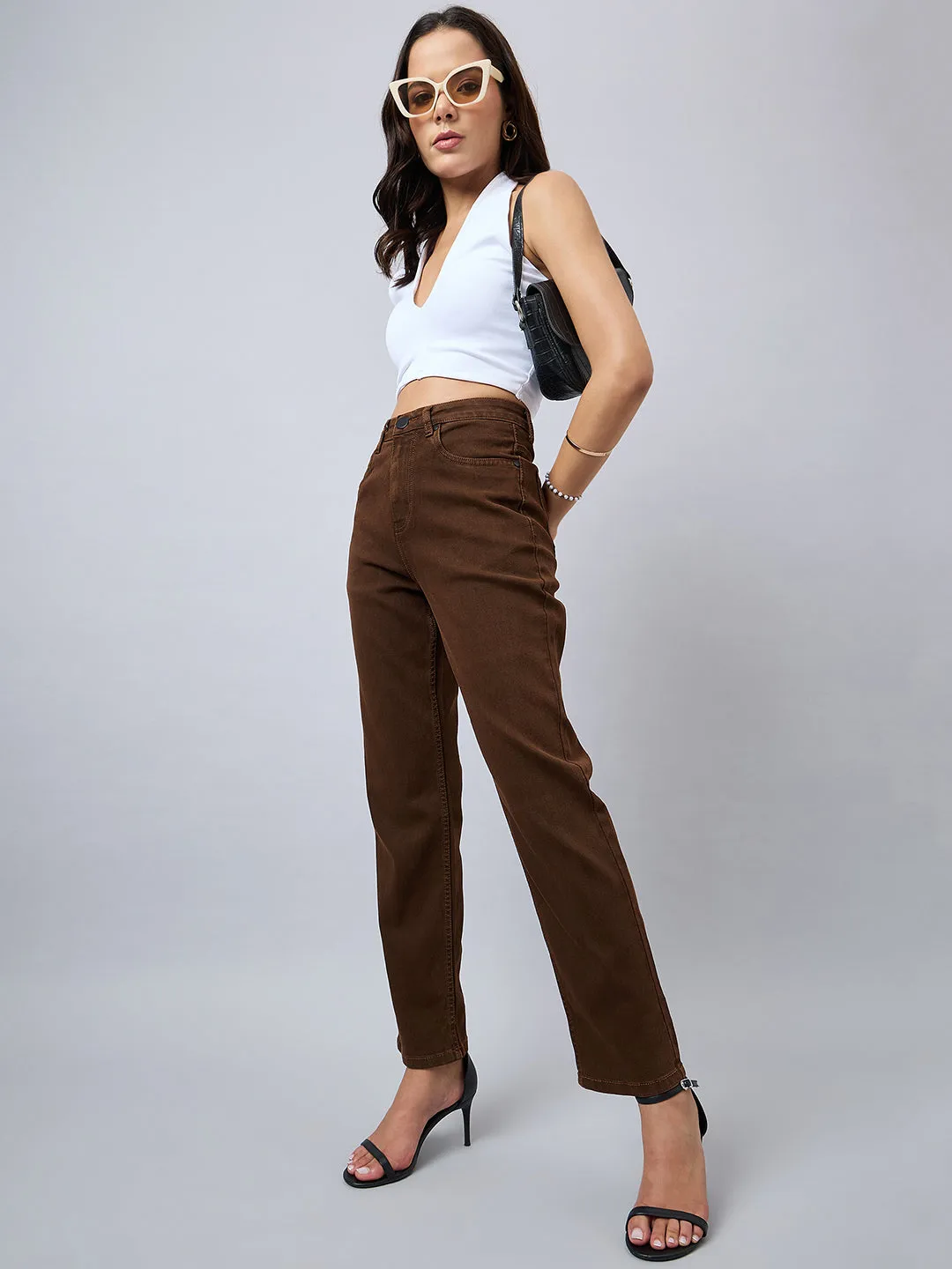 Style Quotient Women Brown Straight Fit High Rise Stretchable Jeans