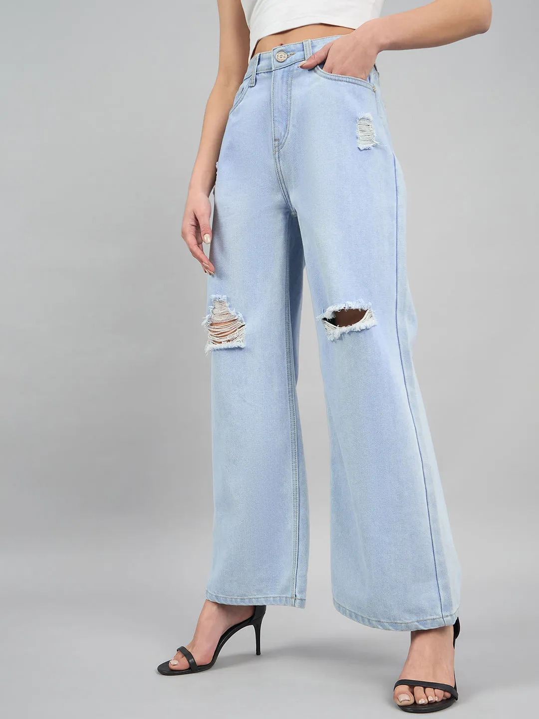 Style Quotient Women Light Blue Wide Leg High Rise Jeans