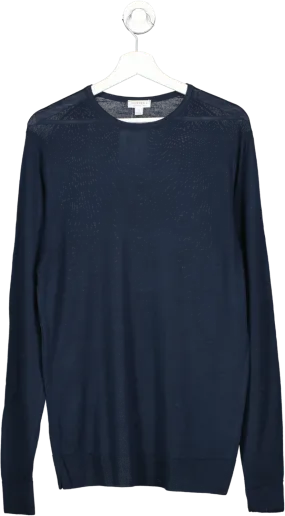 sunspel Blue Extra‑fine Merino Crew Neck UK M