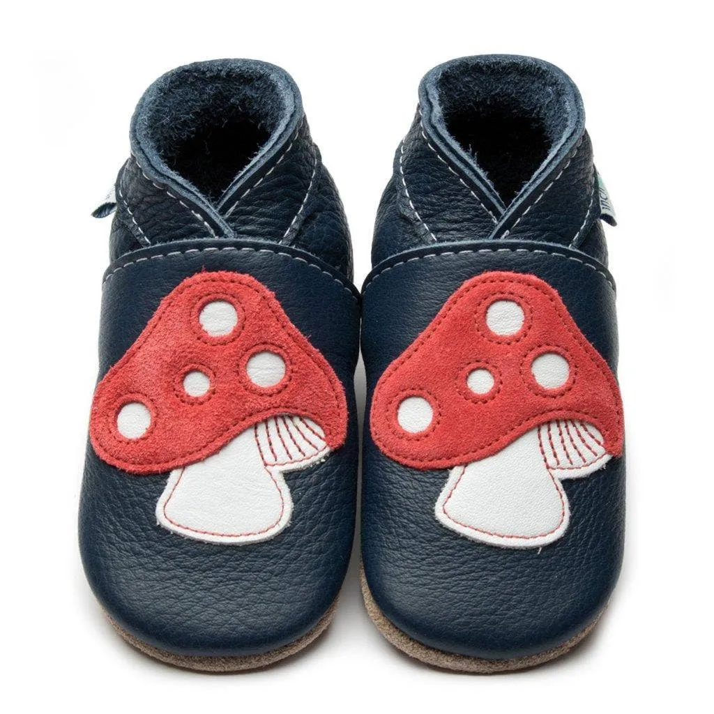 Toadstool Navy Leather Baby Moccs