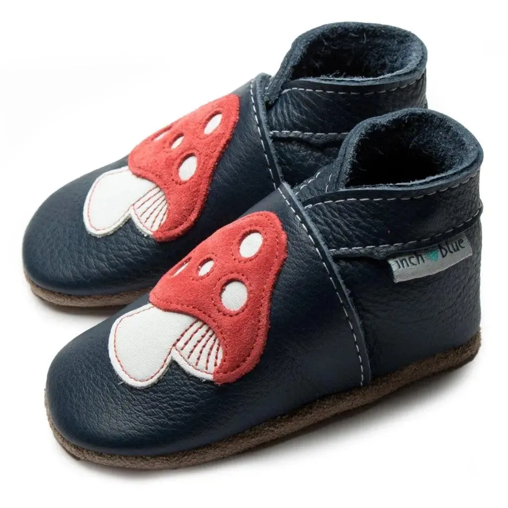 Toadstool Navy Leather Baby Moccs