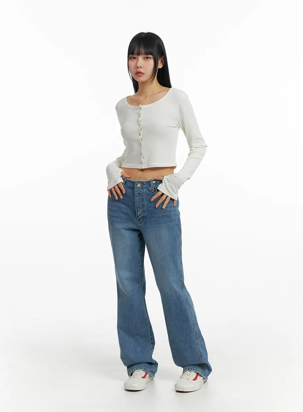 Waist Distressed Flared Jeans IM414