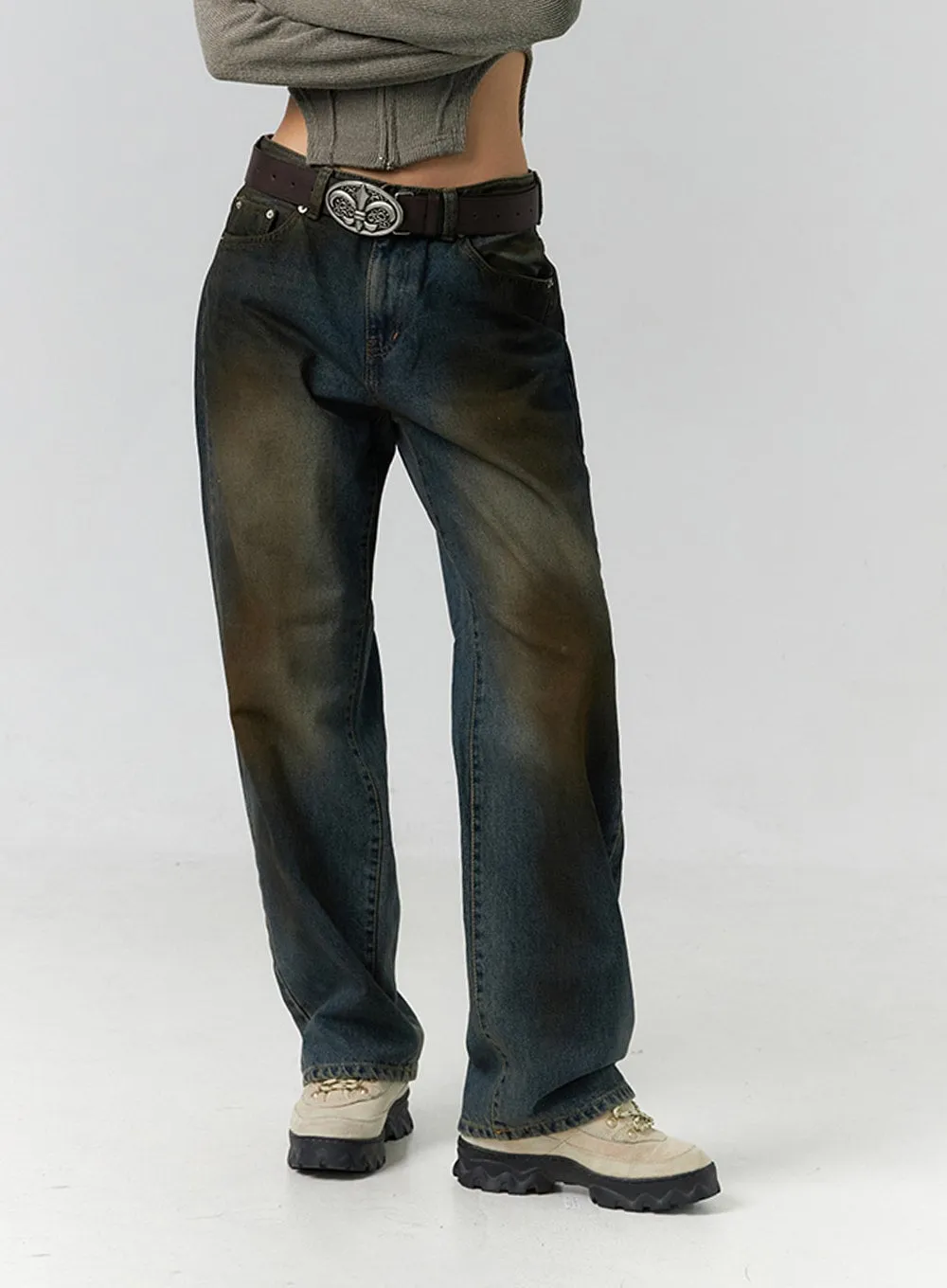 Washed Painting Wide Leg Jeans ID306