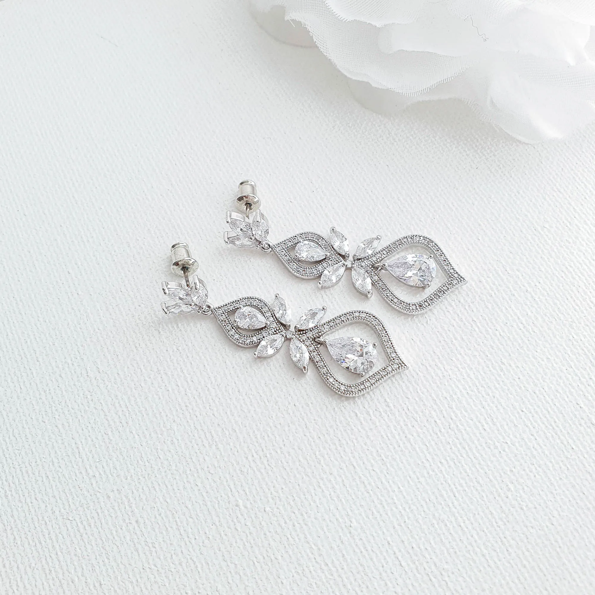 Wedding Earrings for Brides Silver- Meghan