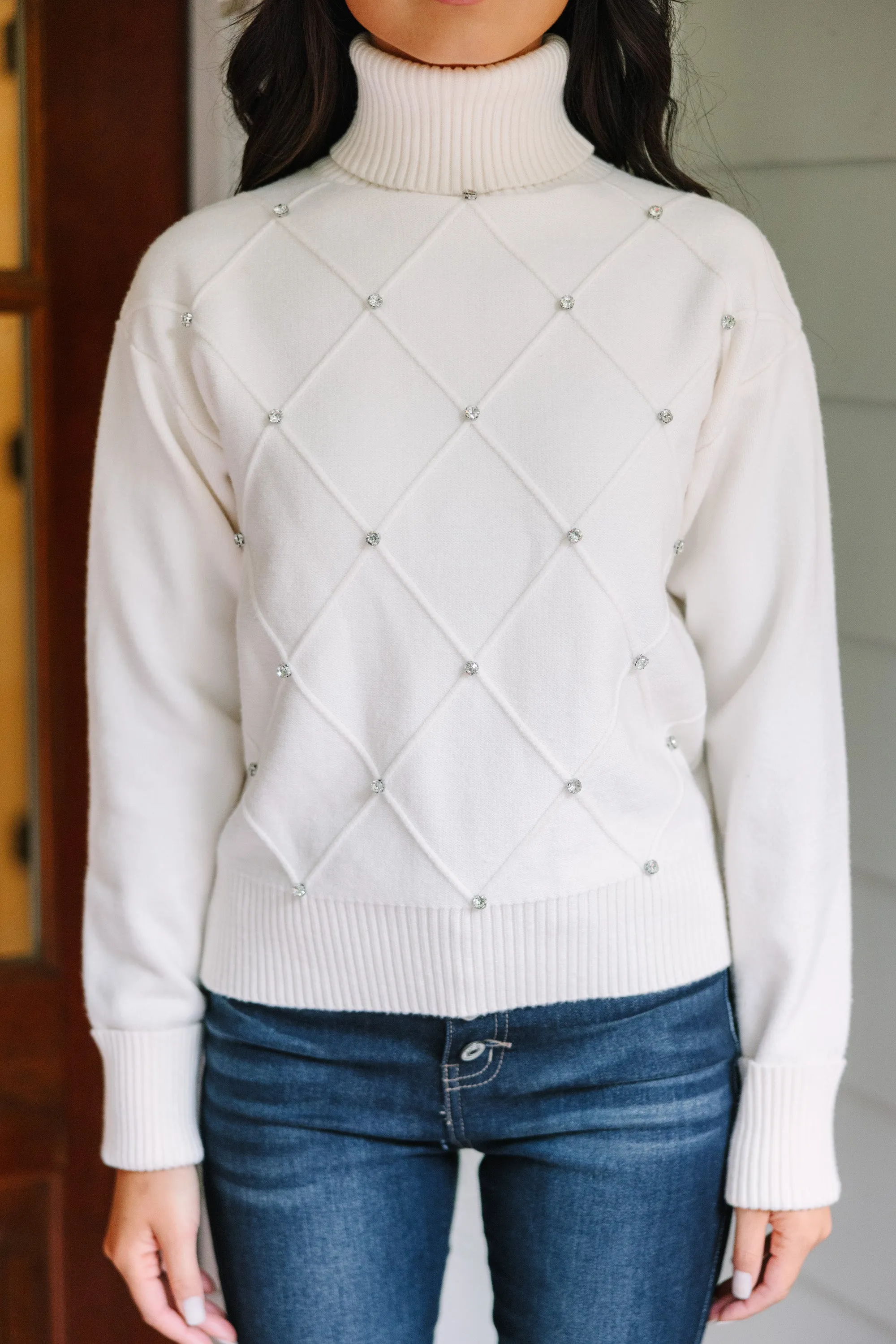 Who You Are Cream White Embellished Sweater