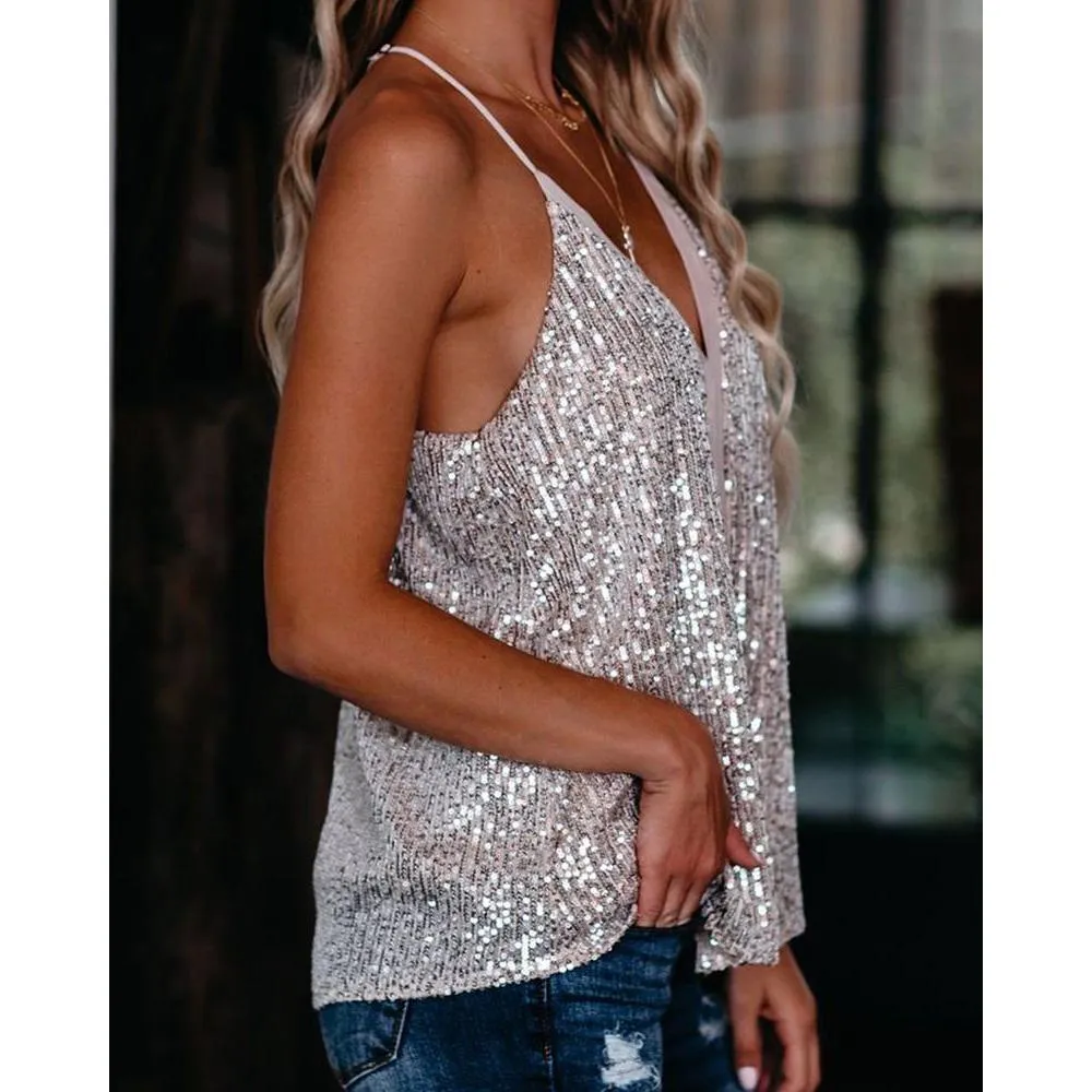 Women Camis V-neck Sequin Camisole Tank Tops